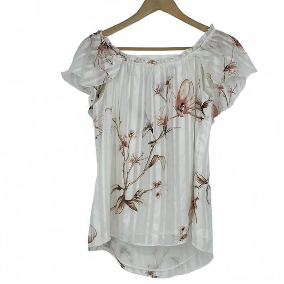 White House Black Market Tops - WHBM SS Striped Floral Off-Shoulder Top - Size M - NWT